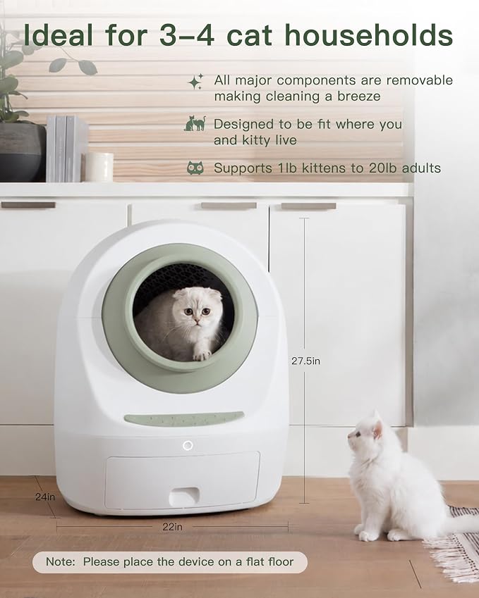 Casa Leo Automatic Self-Cleaning Cat Litter Box | with Leo’s Loo Too Wi-Fi App & Voice Control, App Weight Tracking, UV Odor Control, Safety Sensors, 30dB Quiet