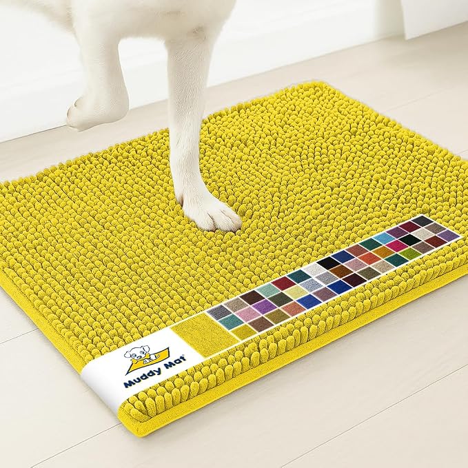 Muddy Mat® | Super Water Absorbent Door Mat Indoor, Microfiber Quick Dry Chenille Entryway Rug,Slip Resistant Front Door Mat,Indoor Mats for Entryway,Machine Washable Pet Rug, Lemon Yellow 24" x 60"