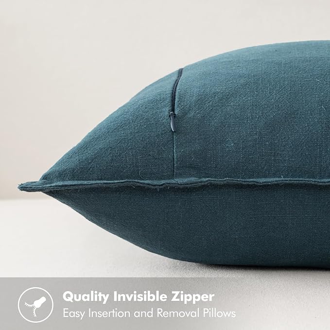 MIULEE Decorative Linen Pillow Covers 18x18 Inch Blue | Boho Farmhouse Neutral Couch Throw Pillows for Bed, Pack of 2 Accent Coastal Modern Pillowcases, Sofa Livingroom Home Decor