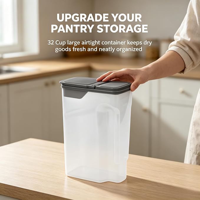 Cereal Containers Storage Airtight Food Organizers with Lids, 32 Cup BPA-Free Plastic Holder for Kitchen Pantry Organization, Clear Rice Flour Sugar Dry Goods Dispenser (32, Cup)