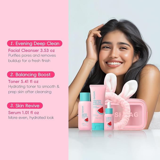 Watermelon & Niacinamide Skin Care Set, Beauty Facial Skincare Products, Routine Skincare for Teens, Nourishing, Hydration, Glow Up, Trendy Stuff for Girls with 3PCS, Birthday Mother's Day Gift