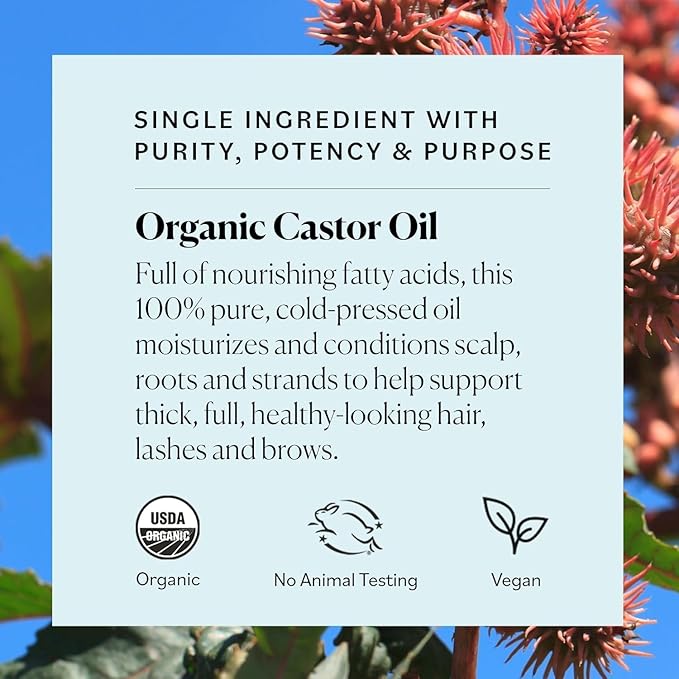 Sky Organics - USDA Organic Castor Oil Eyelash Serum (1 fl oz/30 mL) Brown Glass Bottle for UV Protection - Fuller-Looking Eyebrow & Lash Serum - Conditioning Hair Oil - Vegan, Cruelty Free, Self Care