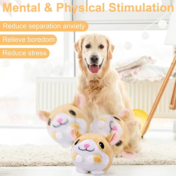 Mity rain Interactive Dog Toys with Thicken Plush, Moving Dog Toy | with Recording Mode Shaking & Singing Mode Bouncing, Funny Ball Jumping to Keep Them Busy & Chase, Rechargeable (Hamster)
