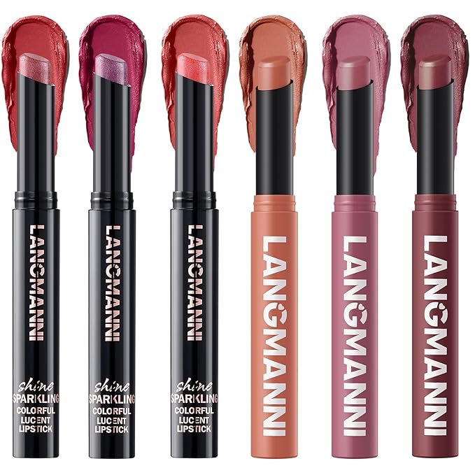 Jolilab 6Pcs Glitter Lip Kit - Velvet Matte & Nude Matte Lipstick + Glitter Lip Gloss/Glitter Lipstick High Pigmented Long-Lasting Waterproof Beauty Cosmetics Gift for Women Girls(SET D)