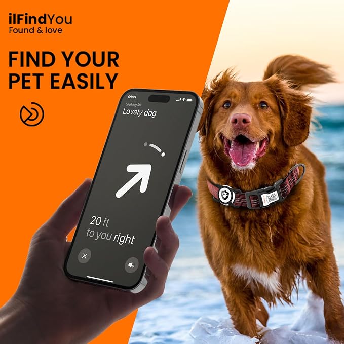 Waterproof AirTag Dog Collar with QR Code Dog Tag, Burgundy S | IP68 waterproof, QR code dog tag, Anti-Lost, Online profile, fits XS-L (8"-26"), Padded nylon, Reflective, No App, No Fees