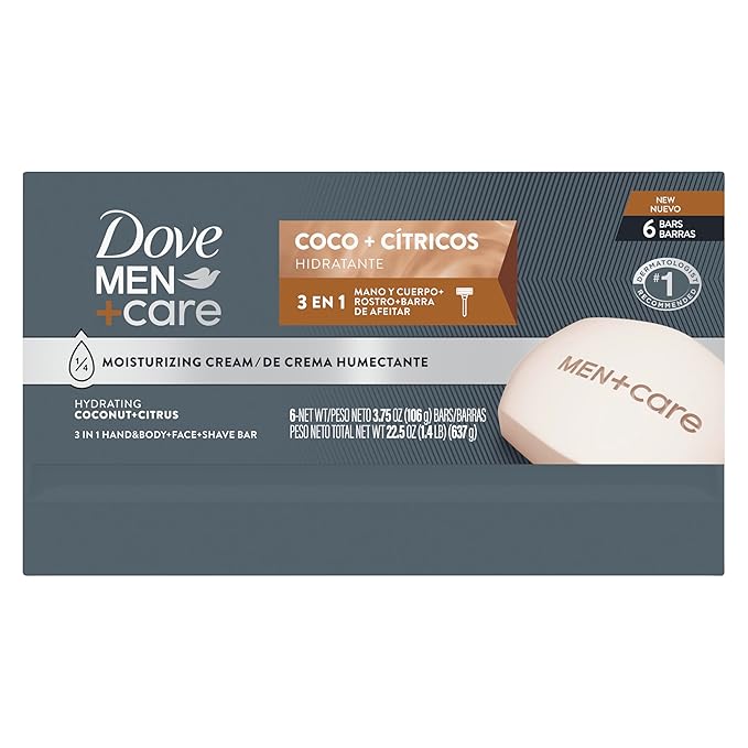 Dove Men+Care Hidratante Coco + Cítricos Hand & Body Face + Shave Bar 6 Count for Hydrated Skin 3.75 oz