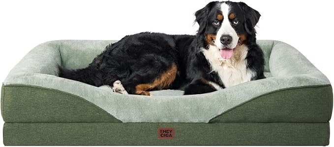 EHEYCIGA Orthopedic XXL Dog Bed for Large Dog, Memory Foam Dog Couch, Green | 52x41 Inch Extra Large Sized Dog Sofa with Sides, Waterproof Liner & Washable Removable Cover, Bolster Pet Couch