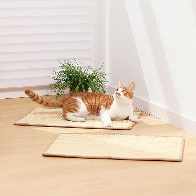 FUKUMARU 2 Packs Cat Scratching Mat, 19.6 x 11.8 Inch Cat Scratcher Pad | Natural Sisal Cat Scratch Mat for Indoor Cats, Horizontal Cat Wall Scratcher Floor Rug with Sticky Tapes, Furniture Protector