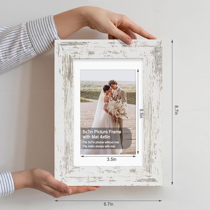 Hongkee 5x7 Picture Frame Set of 4, Made of Real Glass and Multicolour Wooden Frame, 5 by 7 Photo for Wall or Tabletop - Display Picture 4x6 with Mat or 5x7 Without Mat