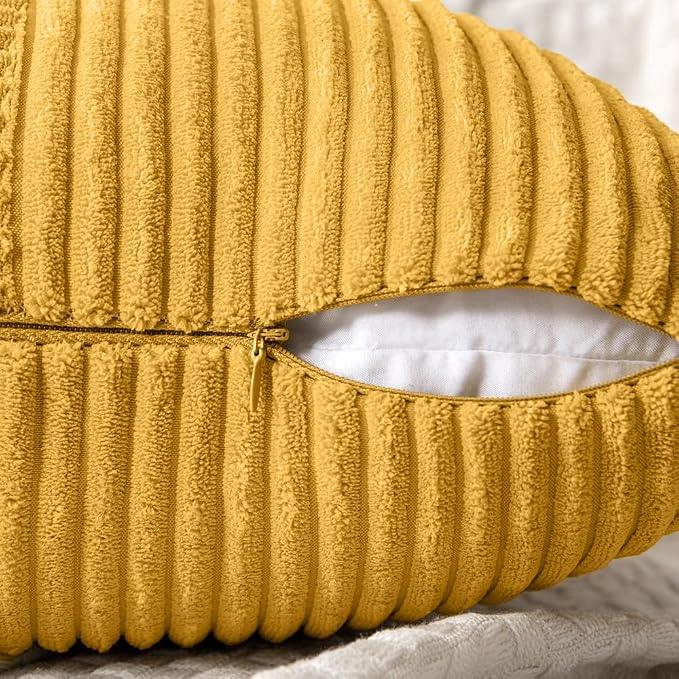 MIULEE Mustard Yellow Decorative Throw Pillow Covers for Couch 18x18 Inch | 2 Pack, Boho Farmhouse Pillow Covers, Soft Cross Corduroy Patchwork Textured Cushion Cases For Bed Sofa