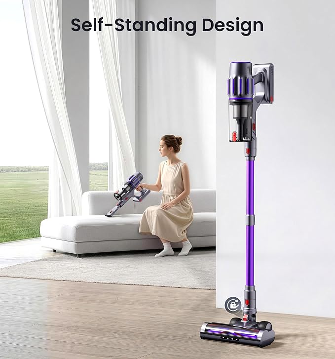 90Mins Cordless Vacuum Cleaner,Upgraded 650W 55KPA Cordless Stick Vacuum with Smart Display,1.8L Cup,V-Shaped Anti-Tangle Brush,Wall Mount Charging,Self-Standing Vacuum Cleaners for Home,Floor,Carpet