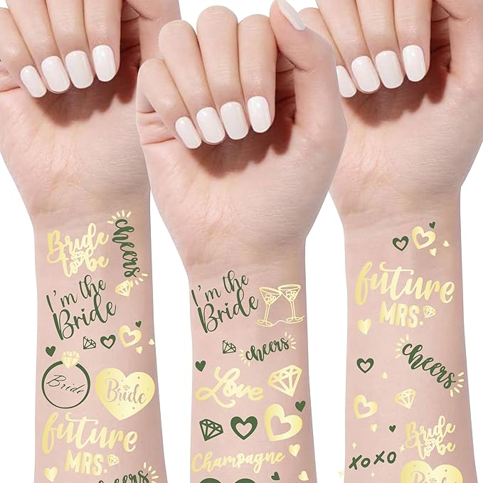 Bride's Babes Bachelorette Temporary Tattoos, Bride Tribe Cheers Gold Metallic Tattoos for Bachelorette Party Bridesmaid Favors Decorations(Bride+Miss to Mrs)