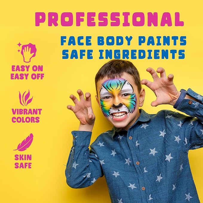 Bowitzki 10g Split Cake Face Paint Professional For Adults One Stroke Split Cake Non Toxic Rainbow Flora Dolphin Unicorn Flame Body Paint Makeup (Red&White&Blue)