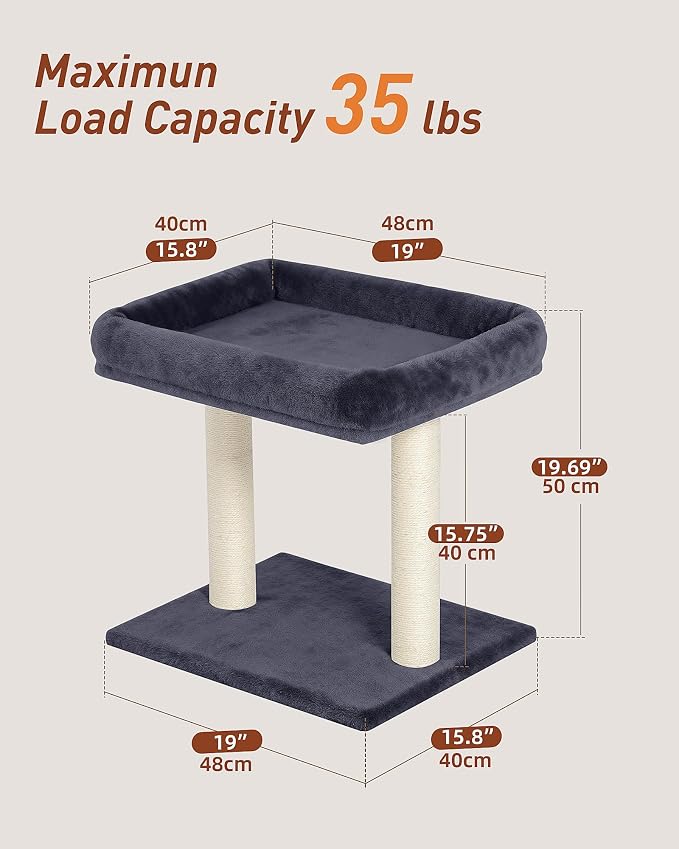19" Small Cat Tree with Scratching Post for Indoor Cats with Perch | Dark Gray, Removable 19"×15.8" Perch Bed, Dual Natural Sisal Scratcher,Small Cat Tower,Space-Saving