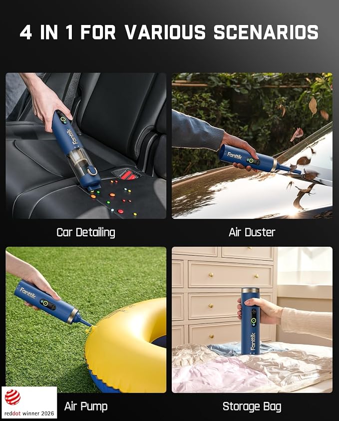 Fanttik Slim V10 APEX Cordless Car Vacuum, 4-in-1 Portable Mini Handheld Vac, Upgraded Smart Digital Display, 19kPa Suction Power, 2 Suction Modes for Small Jobs, Car, Office Desk, Keyboards (Blue)