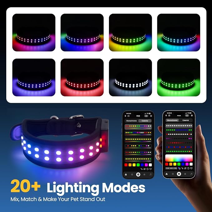 UNISE Customizable LED Dog Collar, RGB Color Changing Light Up Dog Collar