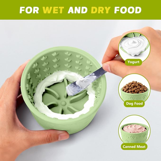 Dog Slow Feeder Lick Bowl, Silicone Dog Bowl with Strong Suction, Green