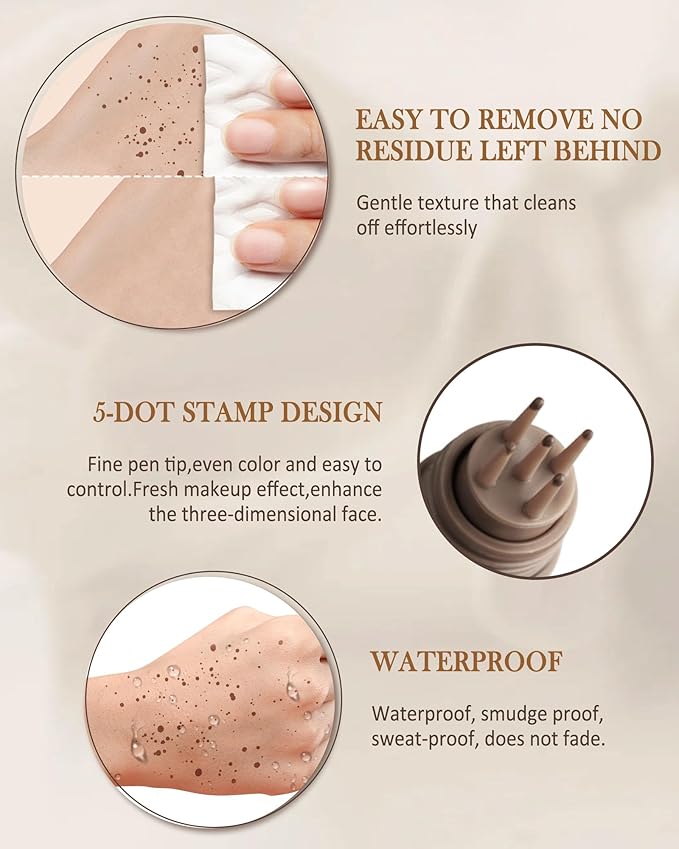 Freckle Stamp Cushion, Vivid Natural Faux Freckles Pen, Long Lasting Waterproof Quick Dry Lifelike Fake Freckle Stamp Pencil, Get Sun-kissed Stars Makeup in One Press, Makeup Gift for Women Girl-04