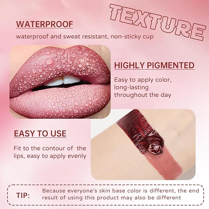 Peel Off Lip Liner Stain Tattoo, Long Lasting Waterproof Lip Stain Peel off, Tattoo Pink Plum Lip Liner and Lip Gloss Combo, Non-Stick Cup Nourishing Lip Gloss Set Lipstick Makeup