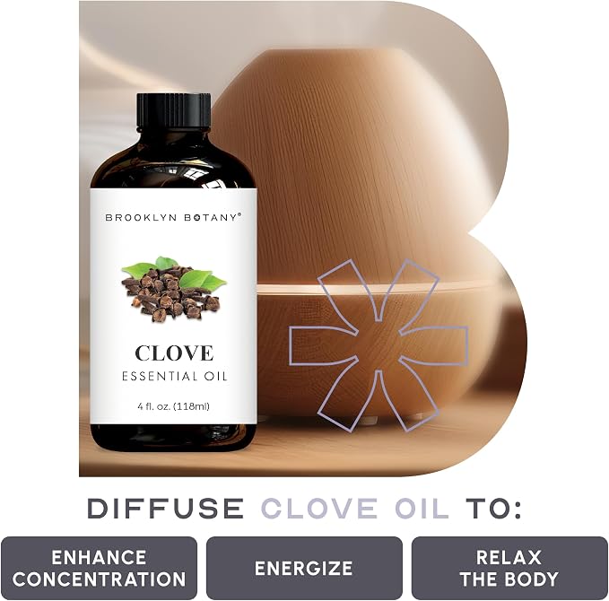 Brooklyn Botany Clove Essential Oil - Huge 4 Fl Oz - 100% Pure and Natural - Premium Grade with Dropper - for Aromatherapy and Diffuser