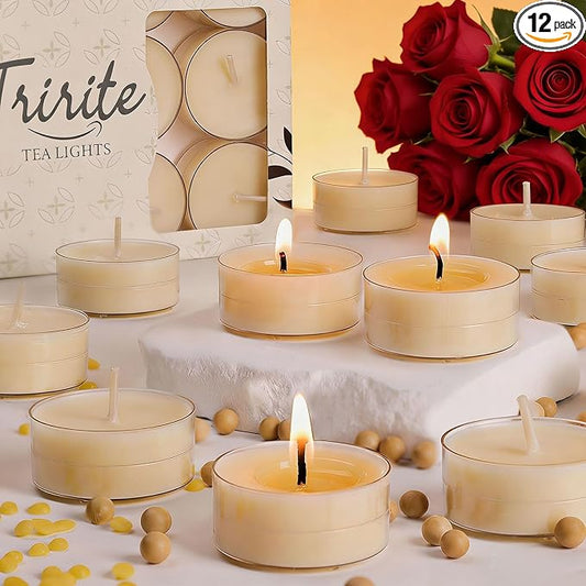 12 Pack Beeswax Tealights Candles, Rose Scented Tea Light Candle, 4 Hours White Tea Scented, Soy & Beeswax Candles with Essential & Natural Oils for Home & Party (Rose)