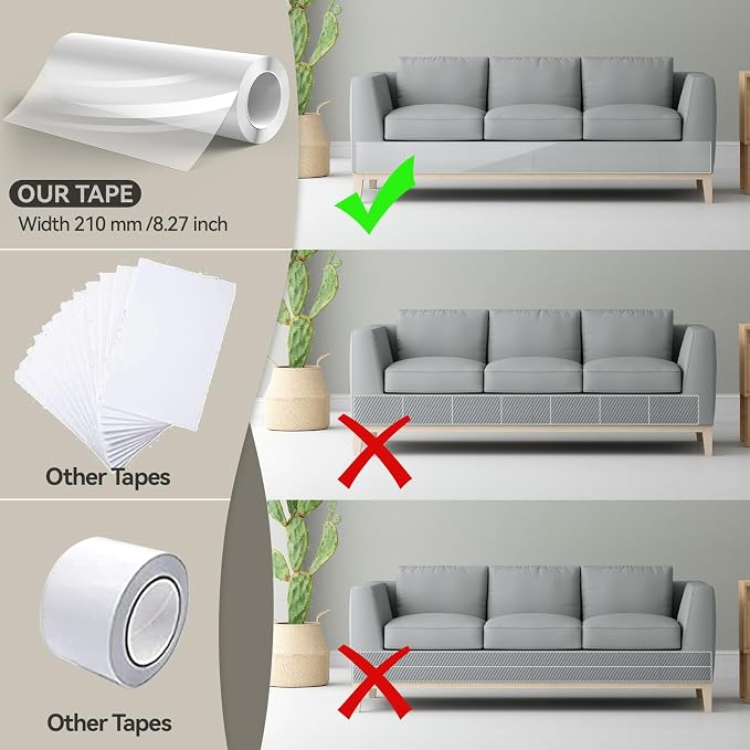 Anti Cat Scratch Furniture Protector (11.8" x 197") Single Sided | Thicken Vinyl Transparent Cat Anti Scratch Tape Flexible Couch Protector from Cat Claw Sticky Paws for Sofa, Door, Wall, Bed