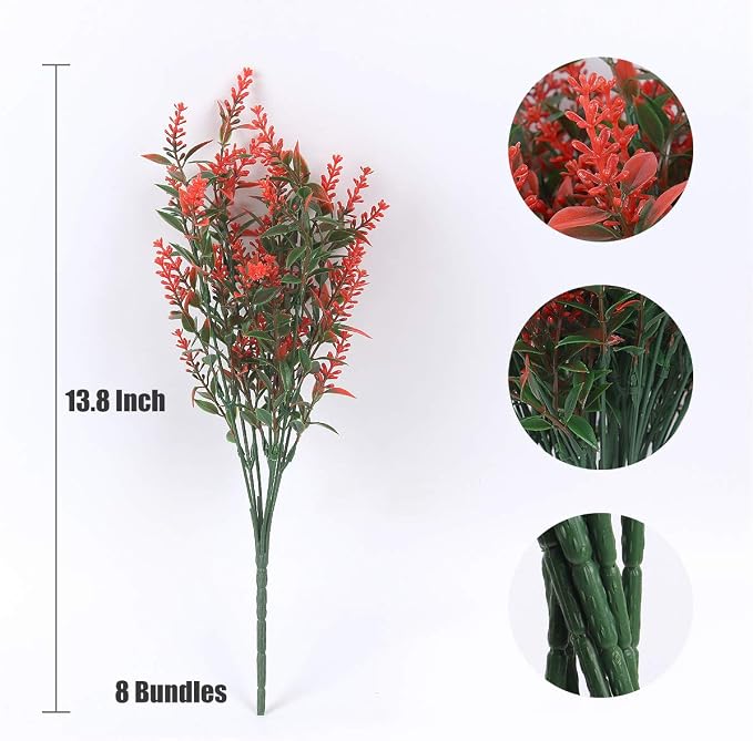 RECUTMS Artificial Lavender Flowers Plants 8 Bundles UV Resistant Boxwoods | Artificial Plastic Greenery Shrubs Plants Fall Eucalyptus Stems for Planter Kitchen Home Wedding Office Garden Festival Decor