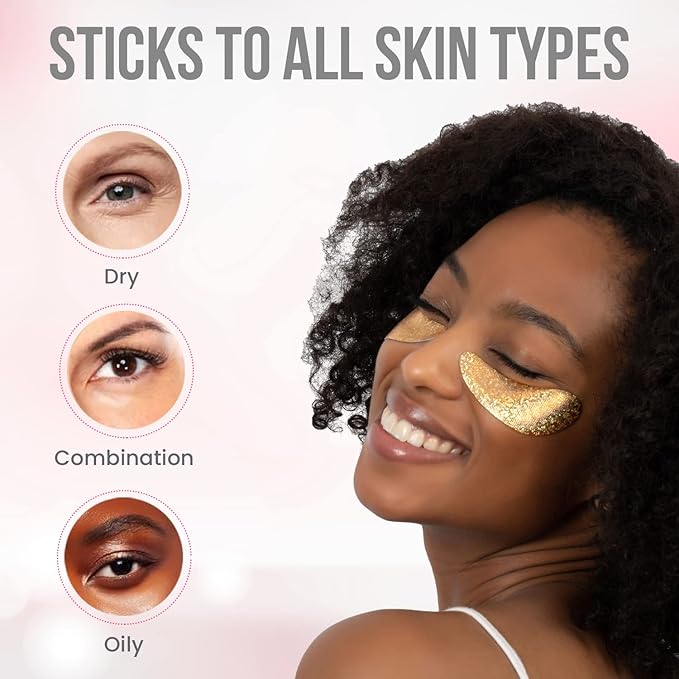 MISS SPA Under Eye Patches Brightening De-Puffing Eye Masks with Caffeine B3 Vitamins, Hydrating Eye Masks for Wrinkles Fine Lines Gold Under Eye Patches Skin Care, Dermatologist Tested (4 pairs)
