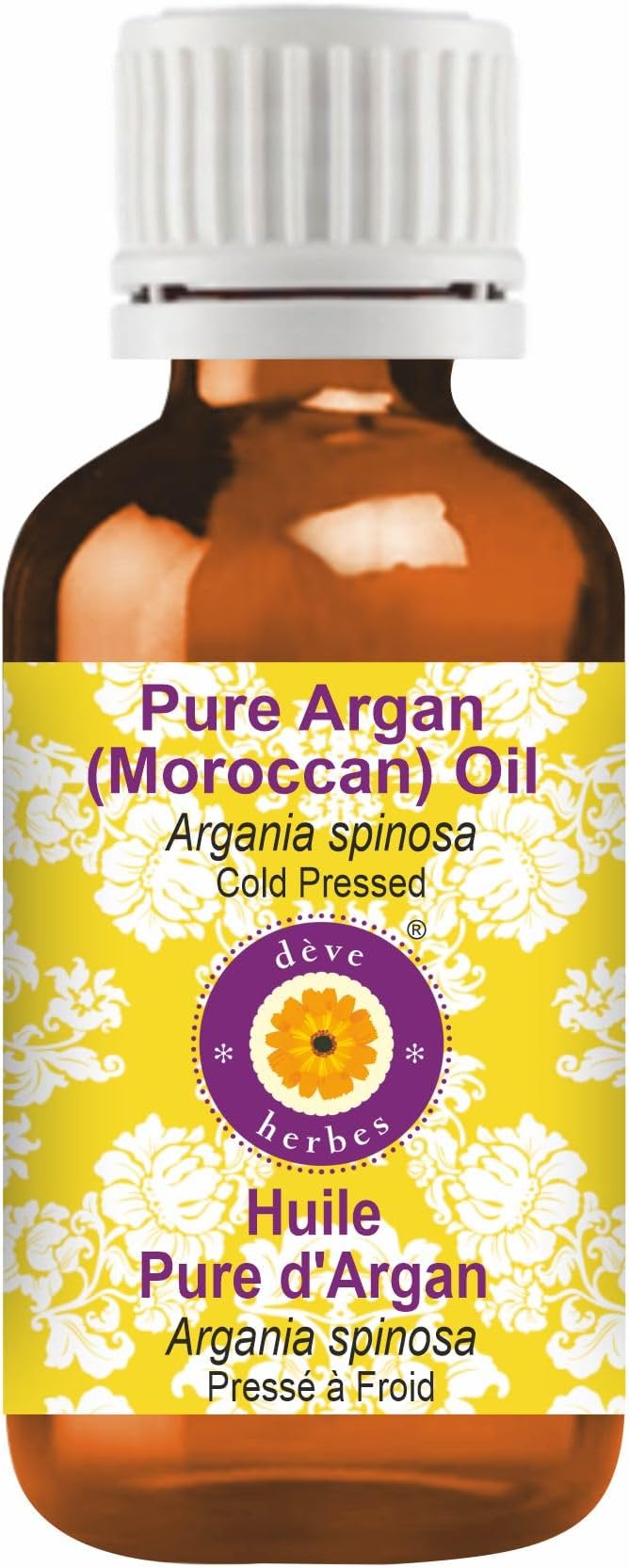 Deve Herbes Argan (Moroccan) Oil (Argania spinosa) | Cold Pressed | Pure | Natural | For Diluting Essential oils | For Hair, Skin & Massage | Non-Sticky | Lightweight | Unisex | 50ml (1.69 oz)