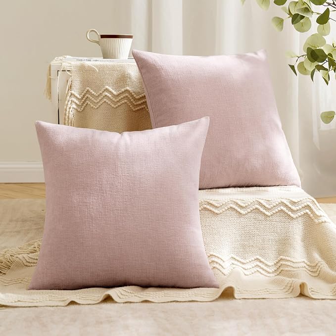 MIULEE Pink Chenille Couch Throw Pillow Covers, 20x20 | Set of 2, Valentine Cute Romantic Home Decor, Soft Farmhouse Modern Style, Decorative Pillowcases for Sofa Living Room Bed