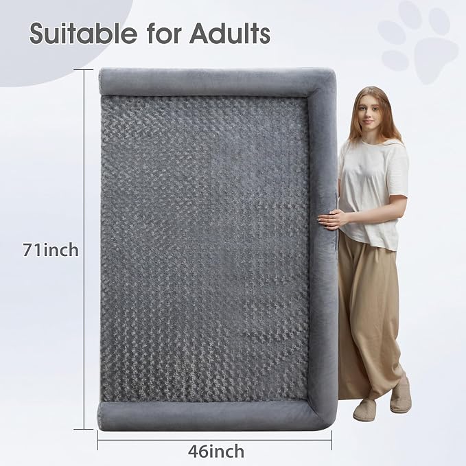 BFPETHOME Orthopedic Washable Human Dog Bed for Adult & Dog Cozy Sleep | Human Size Waterproof Big Soft Pet Couch Bed for Adult & Dogs Relax with Removable Cover Supportive Foam Grey 71x46 Inch