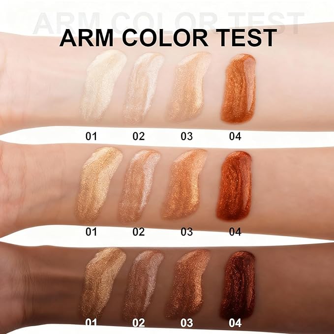 Shimmer Body Oil with Vitamin E, Body Glow Oil for Women, Long Lasting Waterproof & Moisturize for All Skin, Liquid Highlighter Makeup with Brush, Travel Size for Date, Wedding, Party, Champagne Gold