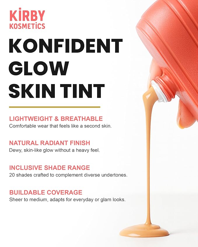 Konfident Glow Skin Tint – Golden Grace Hydrating Oil-Free Glass-Skin Foundation, Buildable Light-to-Medium Coverage, 30 ml – Inclusive Clean Makeup for Radiant Confidence