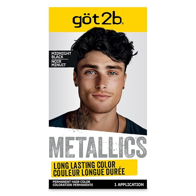 got2b Metallics Permanent Hair Dye, Midnight Black, Hair Color for Women & Men, Formulated with Metallic-Shine Booster for Cool, Shimmering Tones, Lasts Up to 30 Washes, 1 Kit