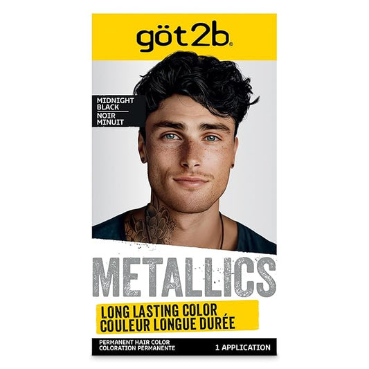 got2b Metallics Permanent Hair Dye, Midnight Black, Hair Color for Women & Men, Formulated with Metallic-Shine Booster for Cool, Shimmering Tones, Lasts Up to 30 Washes, 1 Kit