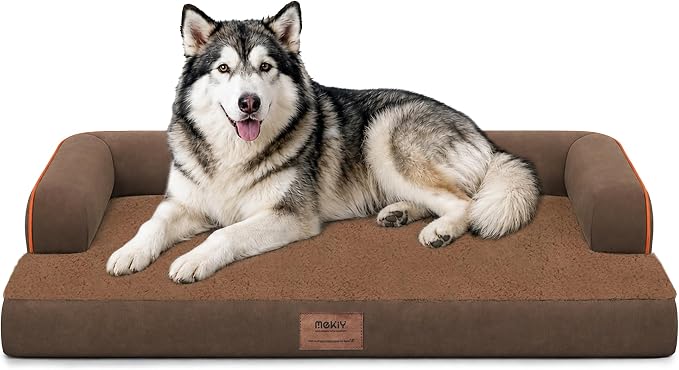 XXL Orthopedic Waterproof Dog Bed with Bolster for Extra Large Dogs | Pillow Support for Neck Relief, Egg Crate Foam, Waterproof Liner, Anti-Slip Bottom, Removable Bolster Cover, 45 x 35 Inch