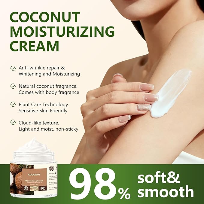 Moisturizing Cream - 200ml Hydrating Body & Face Moisturizer with Shea Butter & Sweet Almond Oil, Vitamin E for Nourishing & Brightening Skin, Long-Lasting Moisturization. (Coconut)
