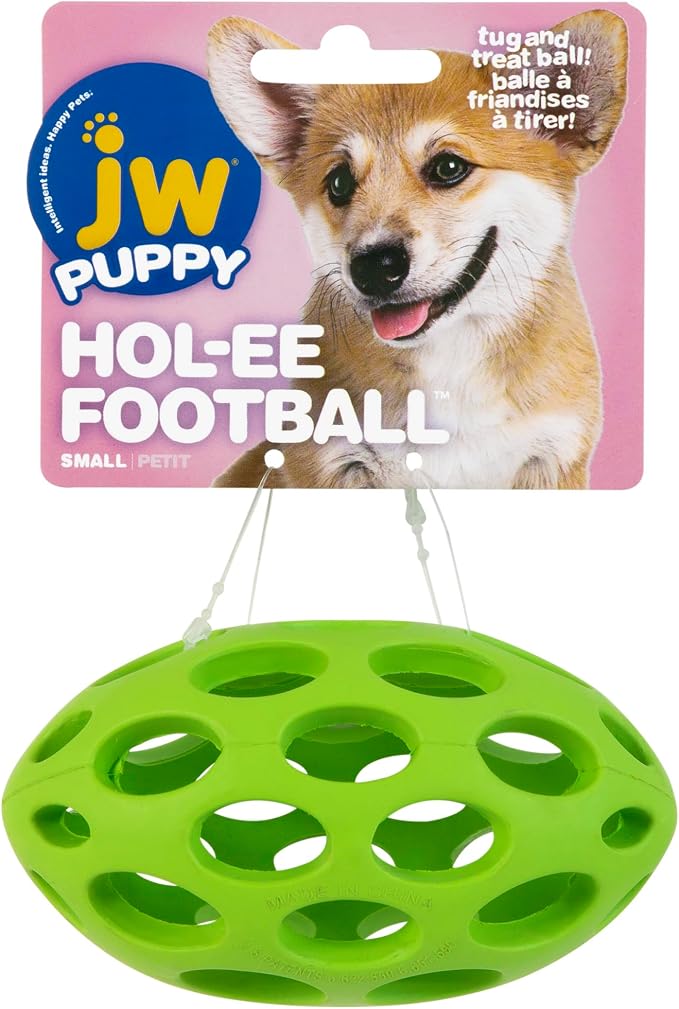 JW Pet HOL-ee Football Dog Toy Puzzle Ball, Natural Rubber, Small