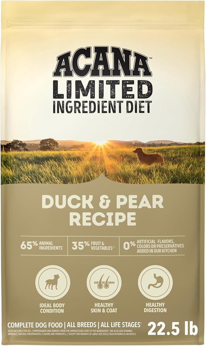 ACANA Singles Limited Ingredient Dry Dog Food Duck & Pear 22.5lb Bag | Grain Free, Made in the USA, Limited Ingredient, Global Quality Ingredients