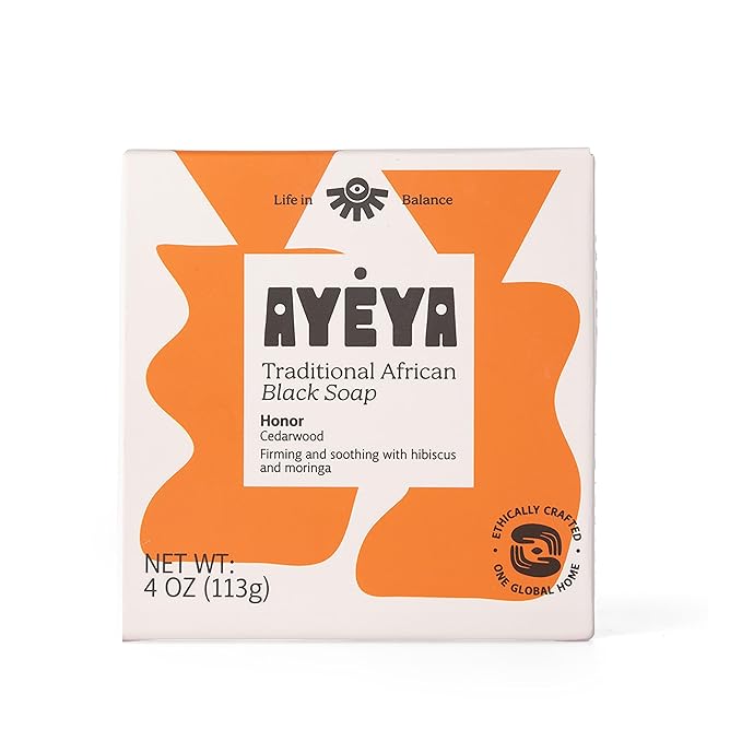 AYÉYA African Black Soap Bar, Cedarwood (Honor) – Exfoliating Bar Soap for Aging Skin, 4 Oz