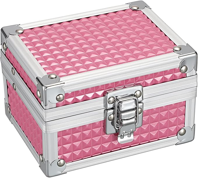 Hipiwe 2-Layer Decorative Jewelry Box Pink Hair Accessories Stotage Case | Metal Jewelry Trinket Organizer Box with Mirror and Drawer for Earrings Rings Necklace, 4.7" x 3.7" x 3.1"