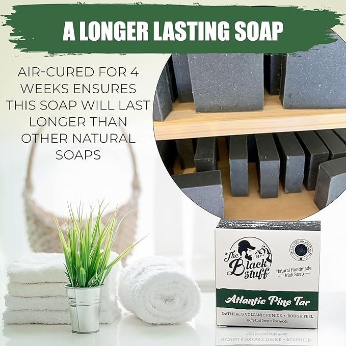 The Black Stuff Pine Tar Soap - Mens Bar Soap Made with Pine Tar, Organic Ingredients and Essential Oils - Handmade Cold Process Body Soap for Men - Moisturizing and Cleansing organic Bath Soaps