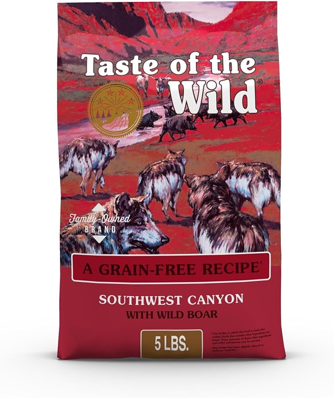 Taste of the Wild Southwest Canyon Dry Dog Food, Wild Boar, 5lb | Puppy, Adult & Senior Dogs |Grain Free Recipe* |Nutrient Dense to Help Support Peak Health |Probiotics for Digestive Support
