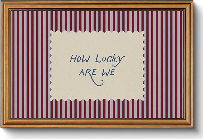 How Lucky Are We Gold Framed Wall Art Striped Quotes Wall Decor Art | Preppy Inspirational Picture Canvas Art Funky Vintage Small Framed Prints Artwork For Apartment Dorm Bedroom Vanity Bookshelf