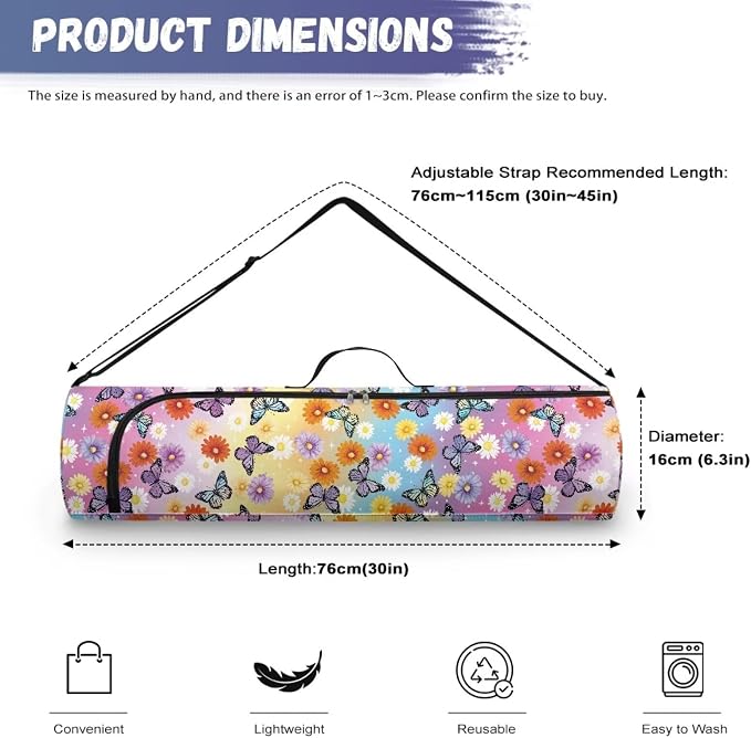 Yoga Mat Bag with Adjustable Shoulder Strap and Handle Zipper, 30in Wide x 6.3in Diameter for Yoga Mat Storage