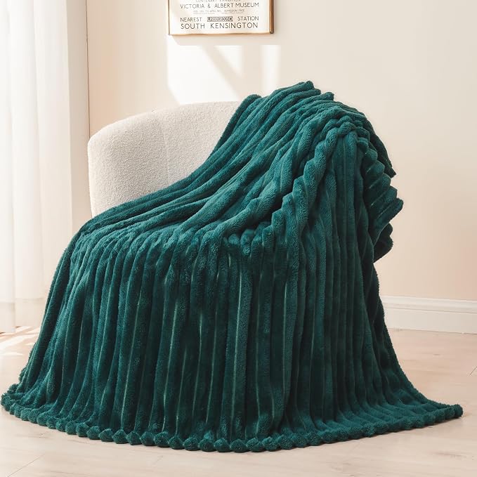 NEWCOSPLAY Fleece Ribbed Cozy Queen Blanket for Couch, Dark Teal, 90"x90" | Premium Silky Flannel Blanket, Soft Lightweight Fluffy Throw Blanket for Bed Sofa Decor, Gift for All Season Use