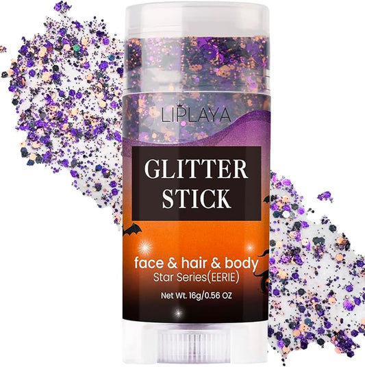 Body Glitter Stick, Sparkling Holographic Sequins Neon Outfit Party Mardi Gras Accessories Face Paint Hair and Body Glitter Gel Makeup.(Black &Orange &Purple)