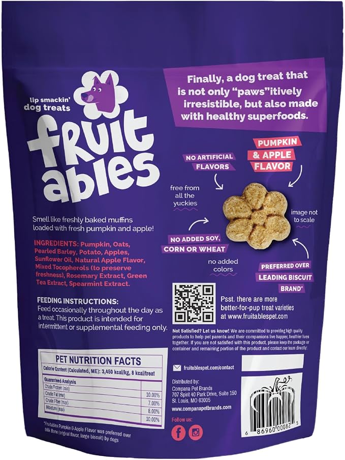 Fruitables Baked Dog Treats, Low Calorie Treats, Pumpkin & Apple, 12oz | Healthy Dog Treats, Training Treats, Crunchy Dog Biscuits, Limited Ingredient Recipe, Healthy Puppy Snacks, Made in USA