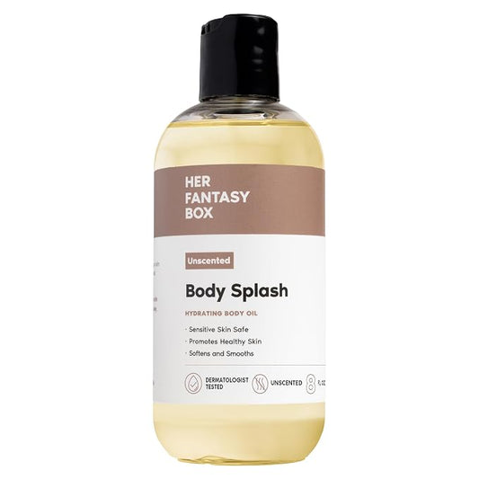 Her Fantasy Box | Body Splash Hydrating Body Oil - Moisturizing, Non-Greasy Formula for Soft, Smooth Skin - All-Natural, Lightweight & Nourishing (8 Fl Oz, Unscented)