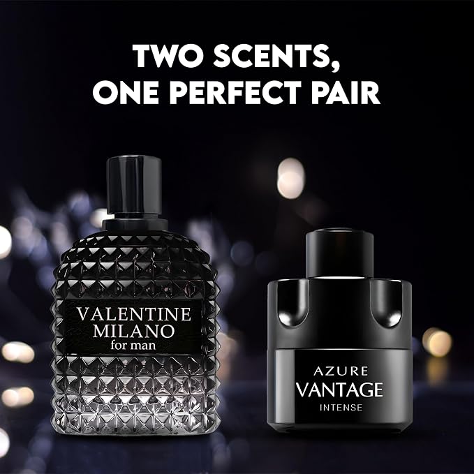 AFLUXE Valentine Milano/Vantage Intense 2PCS Eau De Toilette for Men-Fresh, Romantic Scent Perfume for Men 3.4 Fl Oz Each Mens Cologne For All Skin Daily Used